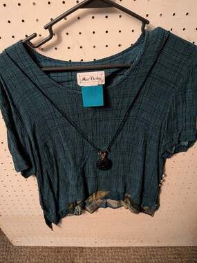 Finnish Vintage Dress TARINA ASU Dress Tunic A-line Linen Blue Green Top Size M